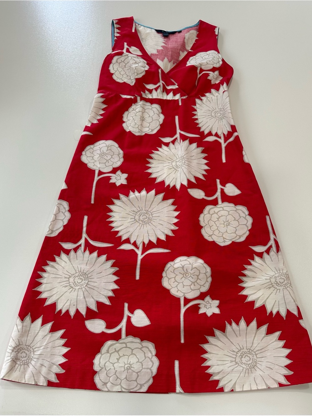 Boden Red White Floral Sleeveless Cotton Amalfi Midi Dress Size 8 R